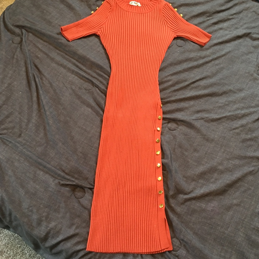 Say What? Bodycon Knit Pumpkin Midi Sweater Dress M Gold Buttons